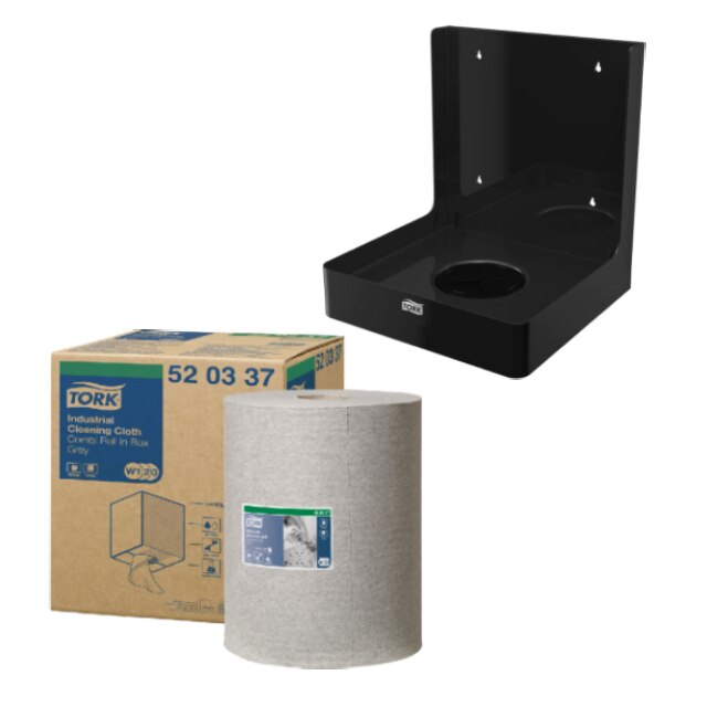 Pachet Laveta Multipurpose, Tork 520337, gama Premium, 1 strat, culoare gri si Dozator Tork Boxed Combi Roll 207210, culoarea negru