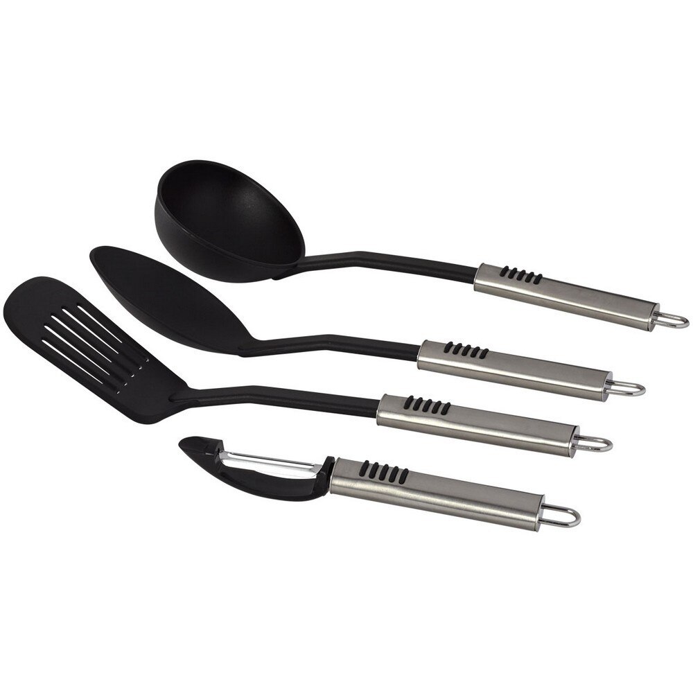 Set 4 ustensile de bucatarie, Paul Bocuse by AleXer, CE01, otel inoxidabil si nylon, negru, breloc inclus
