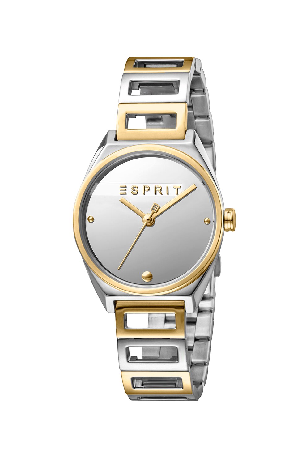 Esprit, Ceas analog de otel inoxidabil cu logo pe cadran, Argintiu/Auriu