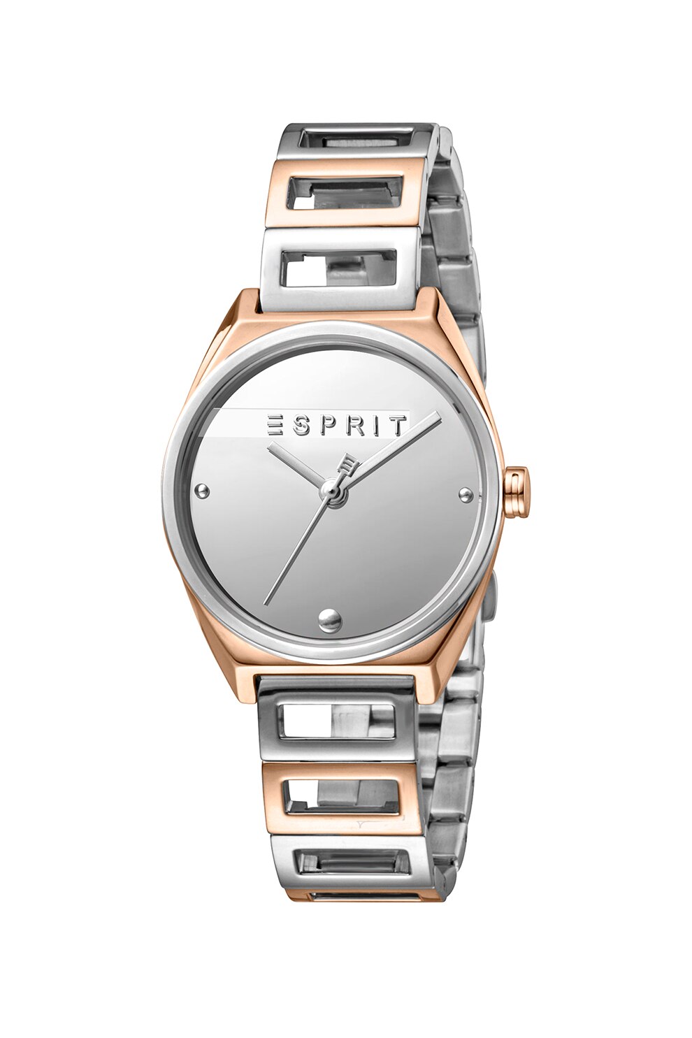 Esprit, Ceas de otel inoxidabil cu logo pe cadran, Argintiu/Auriu rose