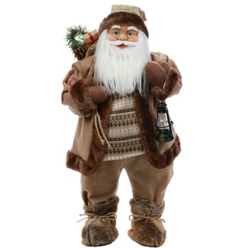 Figurina Mos Craciun Kring, cu sac de cadouri si felinar, 60 cm, Maro Figurina Mos Craciun Kring, cu sac de cadouri si felinar, 60 cm, Maro