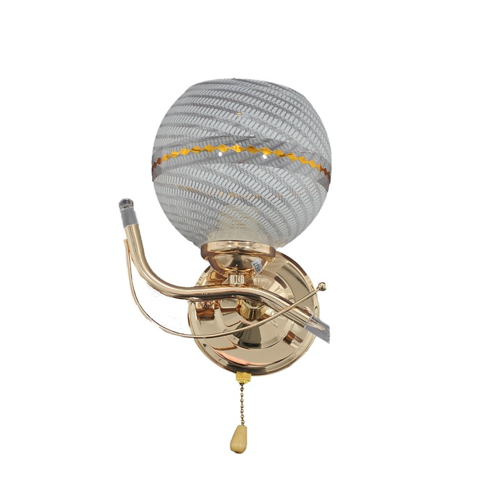 Аплик за Стена 6202-1, 1 x E27, 40 W, 220 V, Метал, Стъкло, Бял/Злато