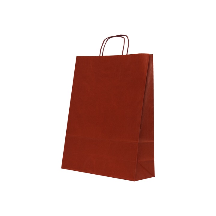 Sacosa cu maner rasucit color,dimensiuni 32x12x41 cm, culoare Bordeaux P1807U, din hartie Knv, set 200 bucati, Plasa Hartie, Punga Hartie Kraft, Punga Cadou cu Maner