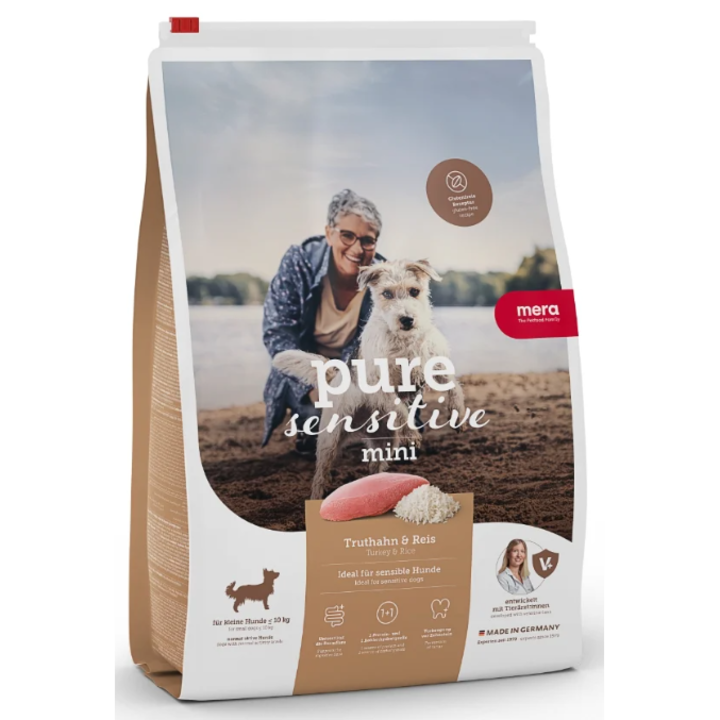 Hrana uscata pentru caini Mera Pure Sensitive, Mini, Adult, Curcan & Orez 4Kg