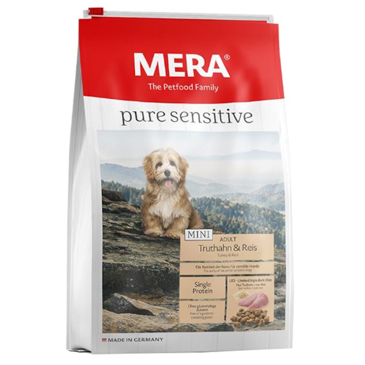 Суха храна за кучета Mera Pure Sensitive Mini Adult, Пуешко & Ориз, 4 кг