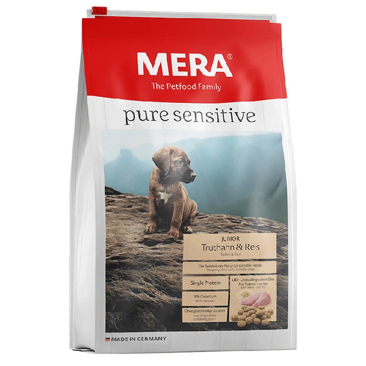 Суха храна за кучета Mera Pure Sensitive, Junior, Пуешко & Ориз, 12.5 кг