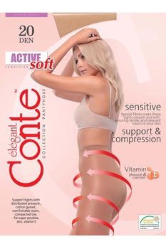 Ciorap subtire si modelator, vitamina E, Active Soft 20 Den, Conte Elegant, Mocca Ciorap subtire si modelator, vitamina E, Active Soft 20 Den, Conte Elegant, Mocca