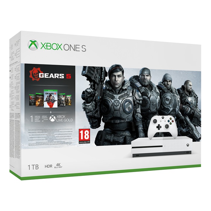 Microsoft Xbox One S 1TB Konzol + Gears 5 Standard Edition játék (plusz Gears of War Collection)