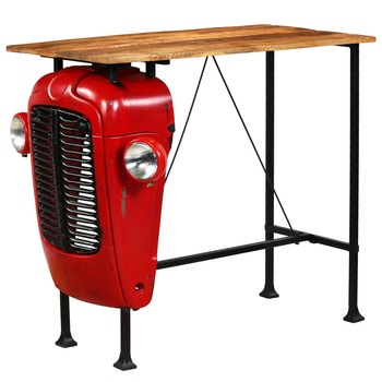 Masa bar, stil tractor, lemn masiv mango, rosu, 60x120x107 cm
