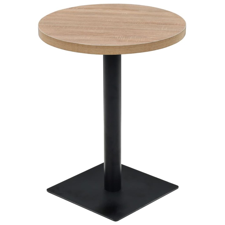 Masa bistro vidaXL, MDF si otel, rotunda, 60x75 cm, culoare stejar, 17.3 kg 245612