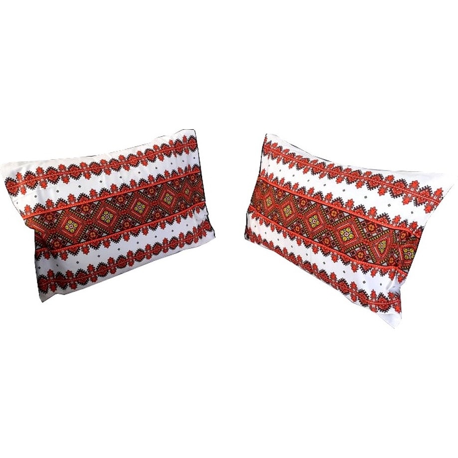 Set 2 perne decorative cu motive traditionale Casa Gino® , dimensiuni 70X50 cm, pentru living , bucatarie si dormitor, bumbac 100%, Motive traditionale si Rosu