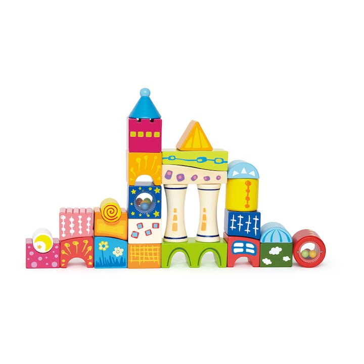 Castelul multicolor din cuburi de lemn Hape