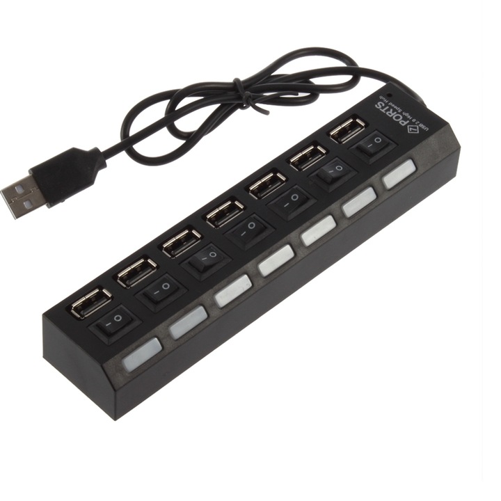 Хъб Zik USB HUB 2.0 - 7 порт с бутони