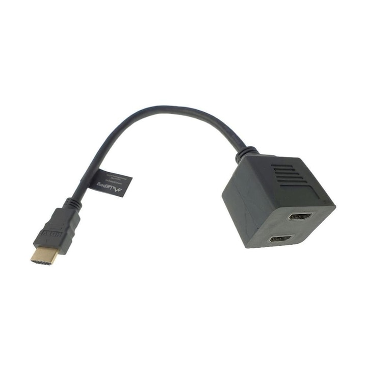 Adaptor TV Lanberg splitter HDMI AM tata la 2 porturi HDMI AF mama cu cablu 20cm,negru