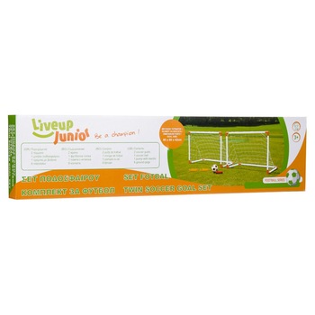 Set porti de fotbal Live up Mark.B7, Cu minge de fotbal, pompa de umflat si 8 taruse, 85 x 60 x 42 cm Set porti de fotbal Live up Mark.B7, Cu minge de fotbal, pompa de umflat si 8 taruse, 85 x 60 x 42 cm