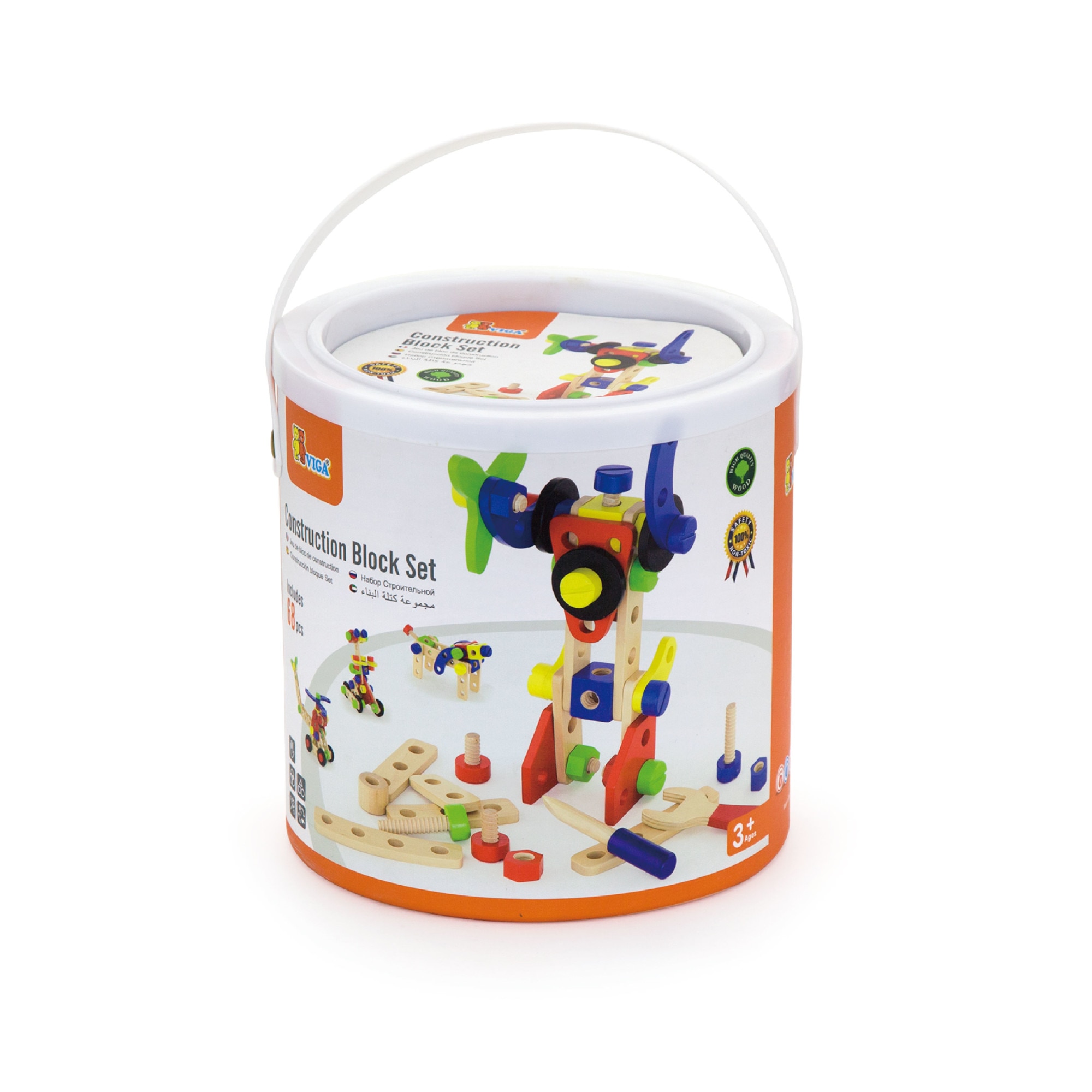 Set de constructie cu 68 de piese, educativ, lemn, Viga