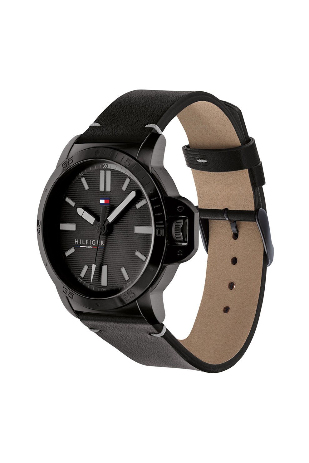 Tommy Hilfiger, Ceas analog cu o curea de piele, Negru