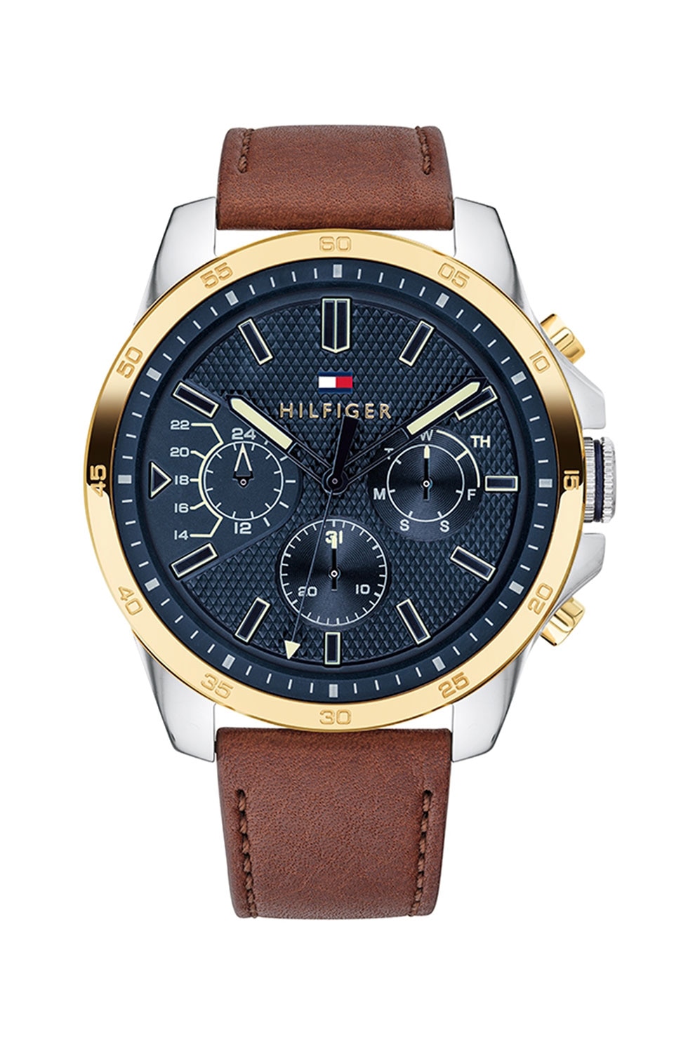Tommy Hilfiger, Ceas quartz cu functii multiple, Maro coniac/auriu/bleumarin