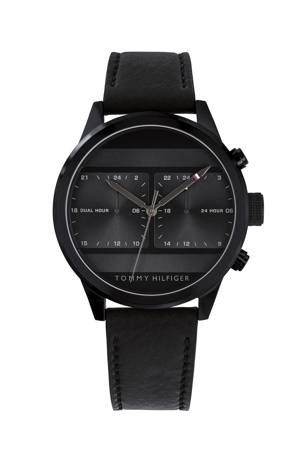 Tommy Hilfiger, Ceas cu o curea din piele, Negru/negru stins