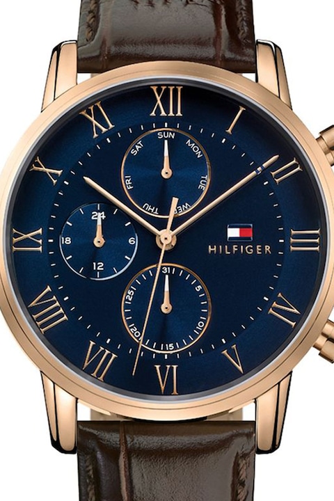 Tommy Hilfiger, Часовник с кожена каишка, Златист/Кафяв
