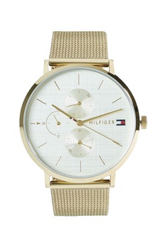Tommy Hilfiger, Ceas analog cu bratara cu aspect de plasa, Auriu Tommy Hilfiger, Ceas analog cu bratara cu aspect de plasa, Auriu