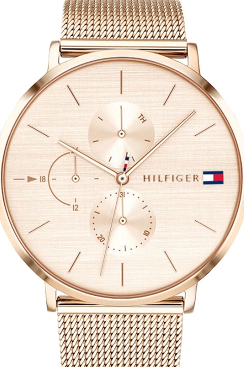 Tommy Hilfiger, Analóg karóra hálós fémszíjjal, Vörösaranyszín