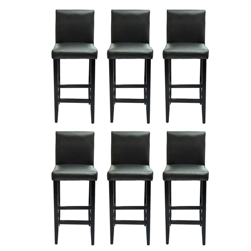 Set de 6 scaune de bar, vidaXL, Piele artificiala, Negru, 41 x 45 x 108 cm