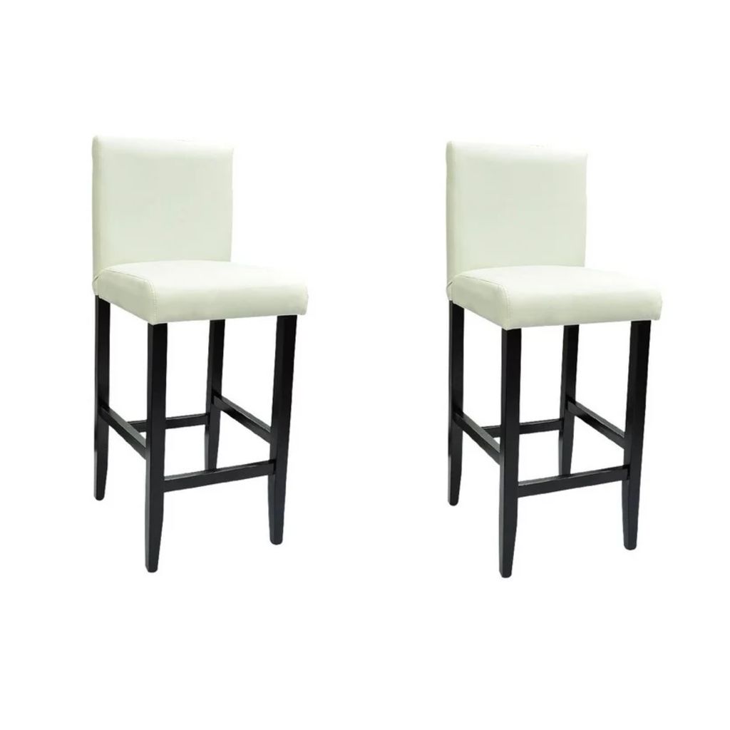 Set de 2 scaune de bar, vidaXL, Piele artificiala si lemn, Alb 41 x 45 x 108 cm