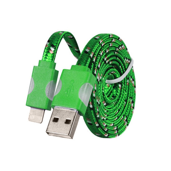 USB kábel - Fonott ledes világítás iPhone 5/6/7/8/X Lightning 1 méteres zöld