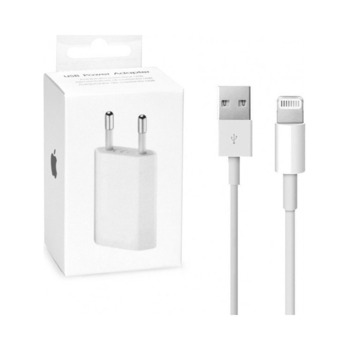 Зарядно за Apple MB7072M/B, 220V, 5w, Planet Tech с Lightning USB кабел, Бял