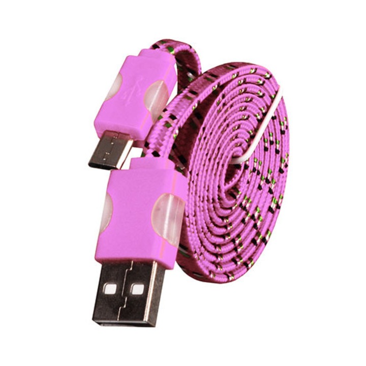 Cablu USB - Iluminare LED, Love Mobile, Micro USB, 1 m, Roz