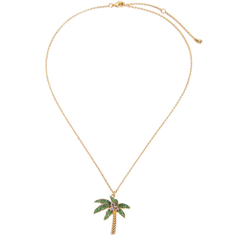 Colier PALM TREE aliaj zinc placat cu aur de 14 K, Cristale, Cutie cadou