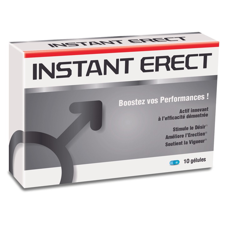 Instant erect, supliment alimentar natural cu Enostim, aminoacizi, vitamine. Erectie, libido, volum sperma. 10 capsule, active naturale