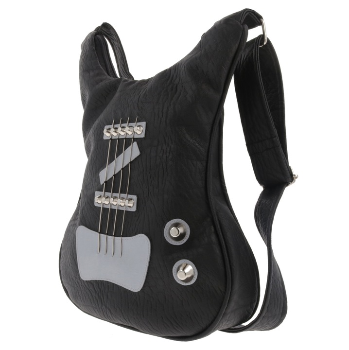 Geanta neagra rock in forma de chitara, Accesorii rock, Instrumente muzicale, Negru, 35x27 cm, Solbags