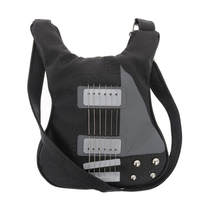Geanta Neagra Din Piele, Accesorii Gotice, Muzica Rock, Rock Style, 35x27 cm, Solbags