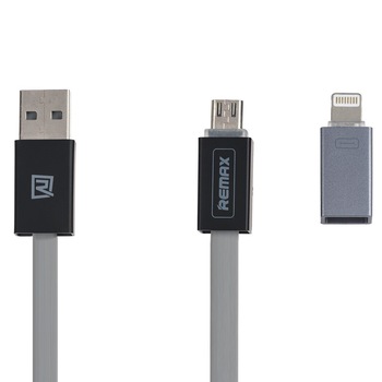 Cablu Remax Shadow RC-026T 2in1, MicroUSB/Lightning Gri Cablu Remax Shadow RC-026T 2in1, MicroUSB/Lightning Gri