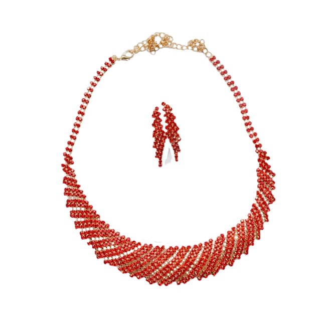 Set elegant de bijuteri,colier oval si cercei forma alungita,D&J Exclussive,rosu