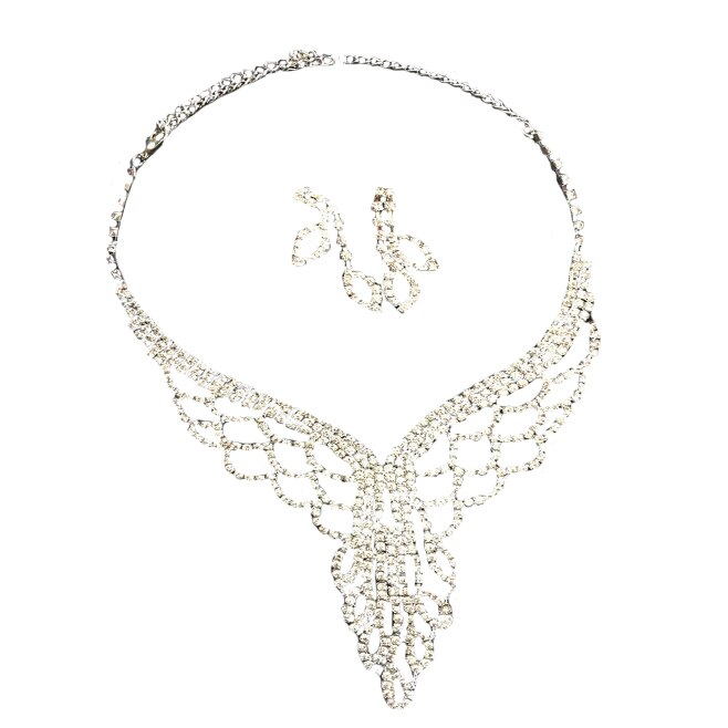 Set elegant de bijuterii cu colier aspect in v,cercei lungi,D&J Exclussive,argintiu