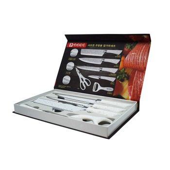 Set 4 cutite bucatarie, albe cu foarfeca si decojitor Set 4 cutite bucatarie, albe cu foarfeca si decojitor