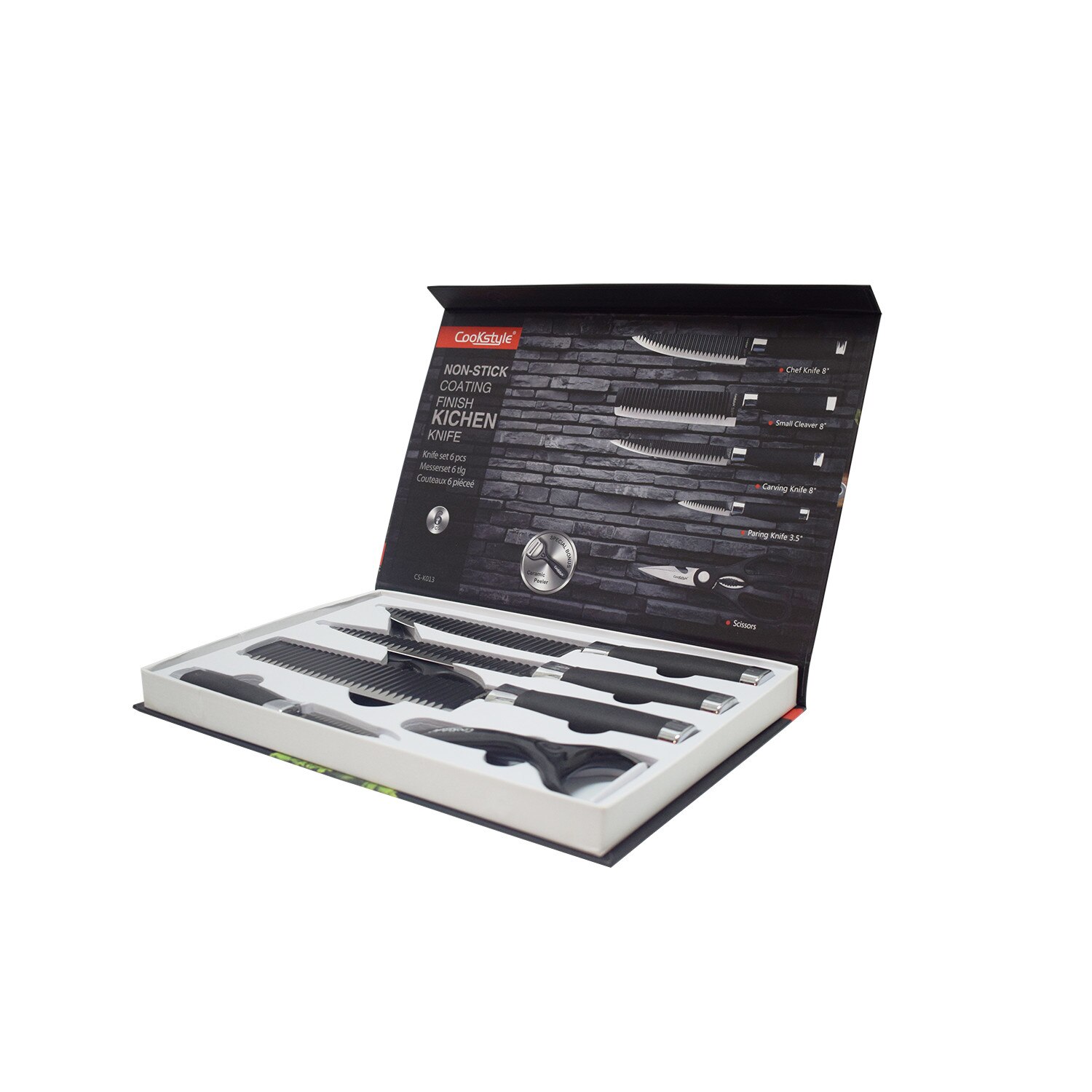 Set 4 cutite bucatarie, negru cu foarfeca si decojitor