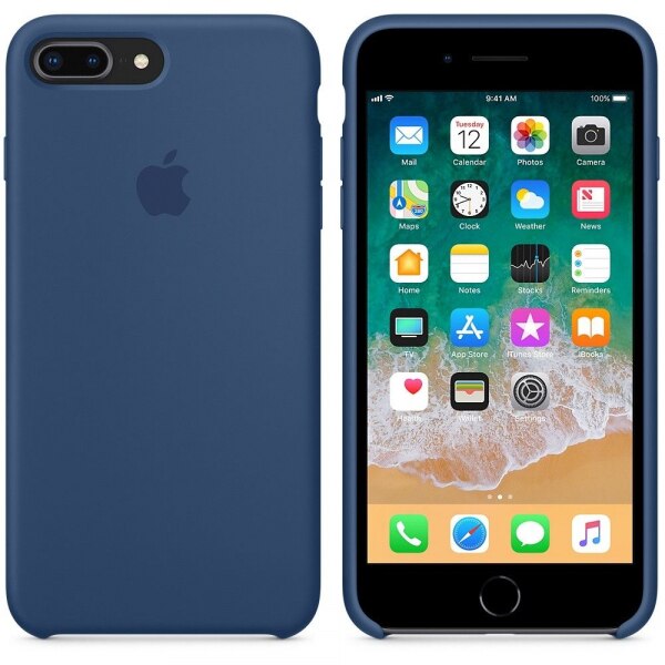 Husa protectie spate Bibilel cu logo Apple pentru iPhone 8 Plus, silicon, Bleumarin, BBL1011