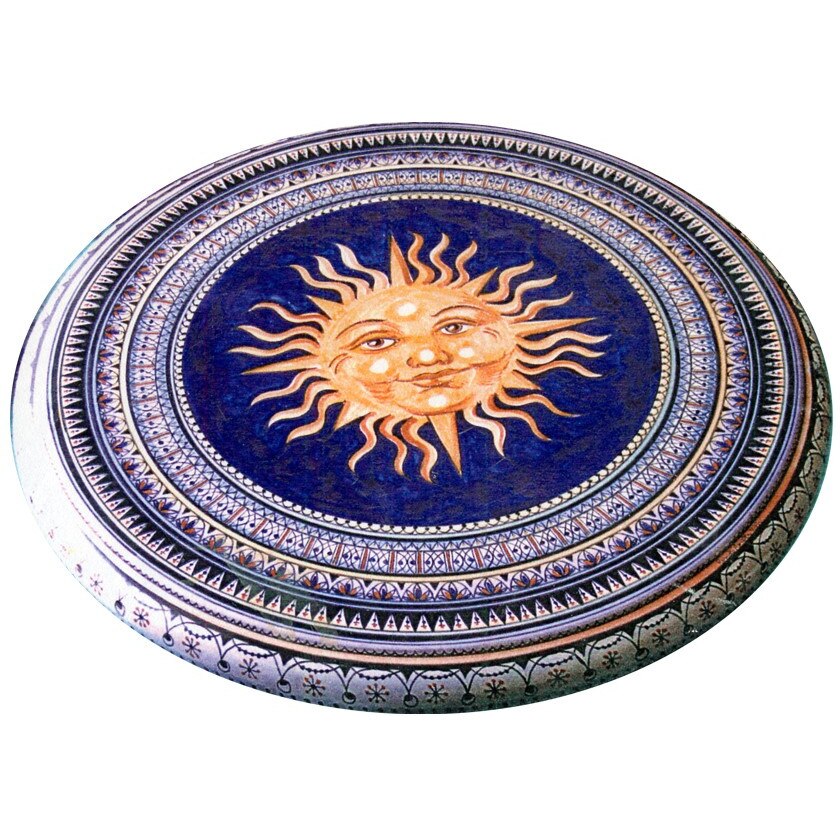 Blat masa din piatra de lava decorat manual, diametru 90 cm, grosime 3 cm