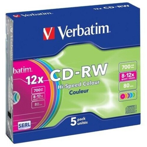 Pachet cu discuri pentru o singura inregistrare , Verbatim , CDRW 12x 700MB 5 bucati , multicolor
