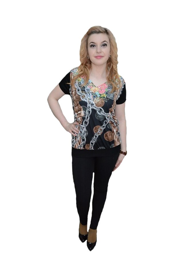 Tricou cu strasuri fine aplicate,decolteu in V,design modern,D&J Exclussive, Negru