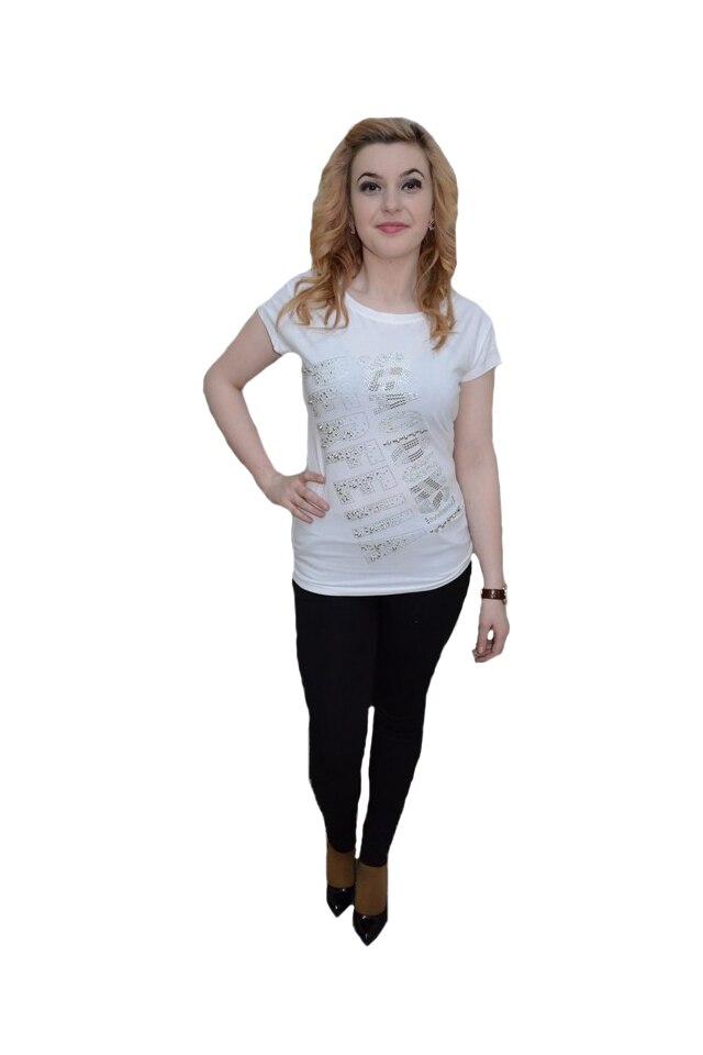 Tricou lung de vara,cu model fashion din cristale albe,D&J Exclussive,albastru, Alb