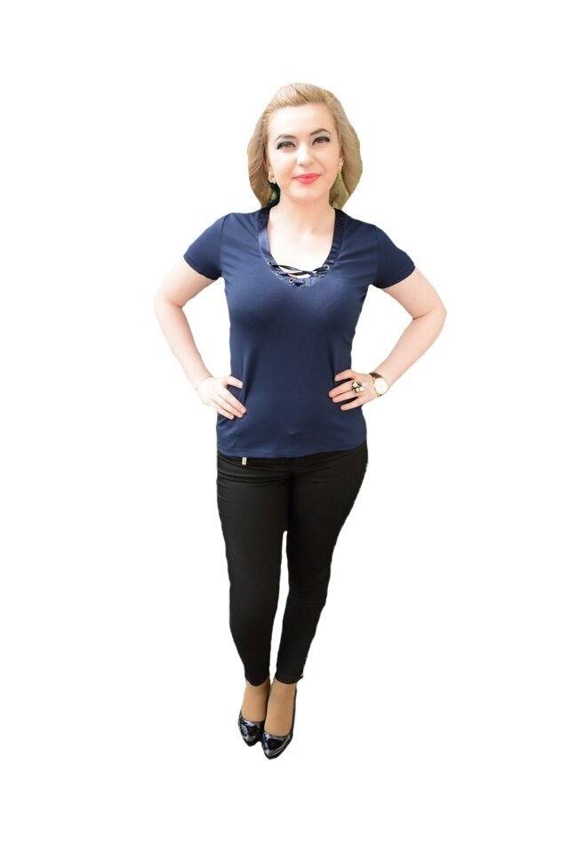 Tricou chic, usor elastic,decolteu interesant in V,D&J Exclussive,bleumarin,38 EU, Albastru marin