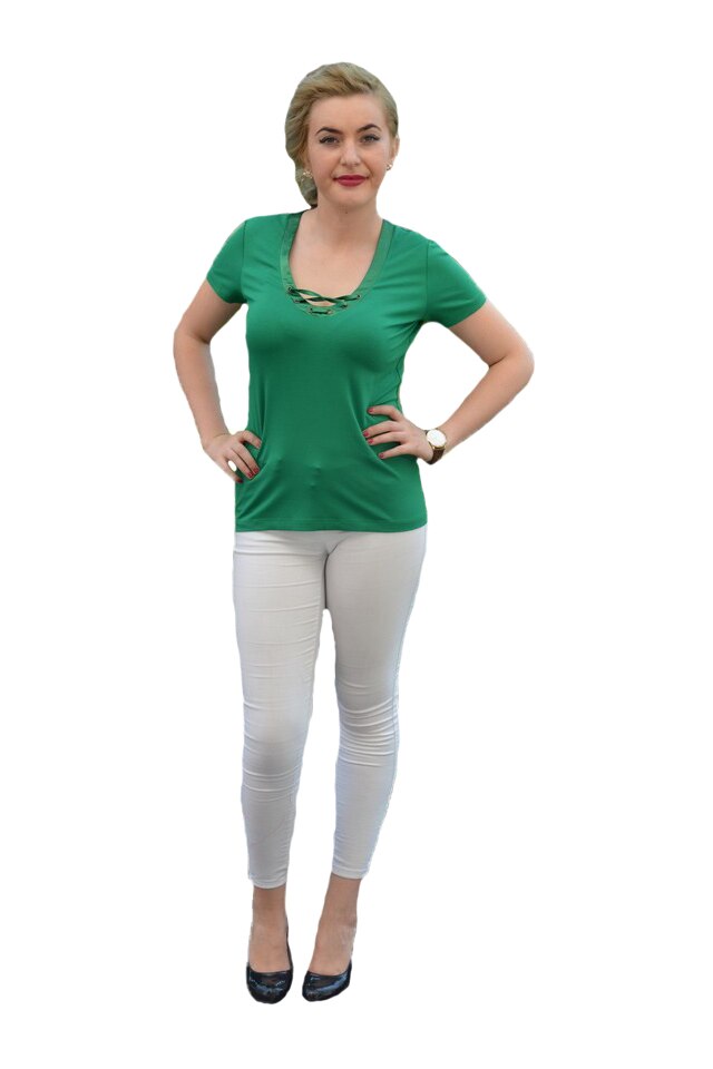 Tricou chic, usor elastic,decolteu interesant in V,D&J Exclussive,bleumarin,38 EU, Verde