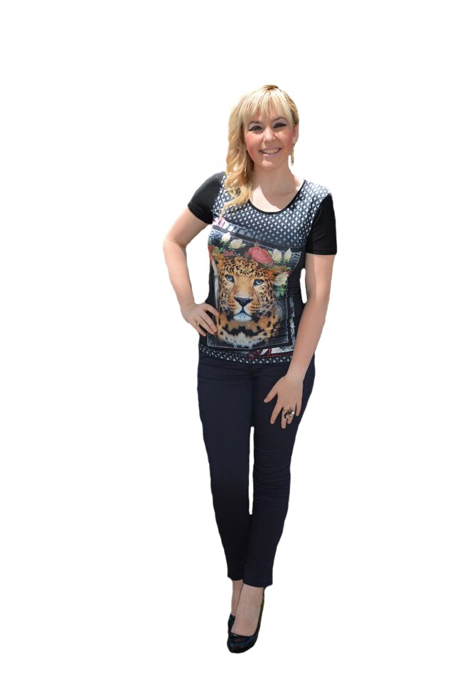 Tricou de vara cu maneca scurta, imprimeu modern, D&J Exclussive, Negru