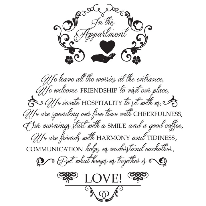 Sticker decorativ, IN THIS APPARTMENT, 117x144 cm, negru, Decostick