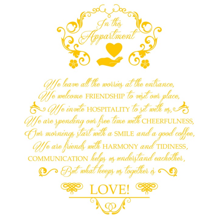 Sticker decorativ, IN THIS APPARTMENT, 117x144 cm, galben, Decostick